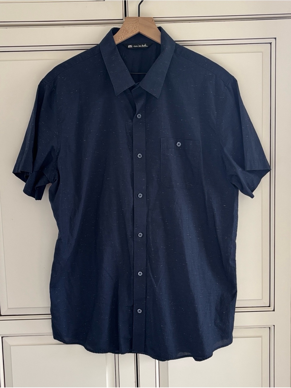 Travis Mathew Blue Speck Short Sleeve Button Shirt Golf Office Casual Men’s XL